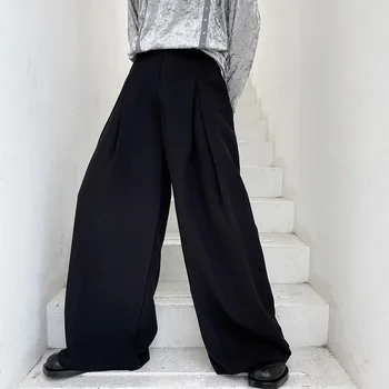 Macho Moda Retrô Japão Coréia Do Streetwear Solta Calças Compridas Homens De Cintura Alta Casual De Perna Larga Terno De Calça