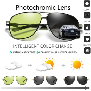 Homens Polarizada Fotossensíveis Óculos De Sol Camaleão Lente Quadrado De Óculos De Sol Da Noite Do Dia De Visão Alterar Preto Dirigindo O Carro Eyewears Novo