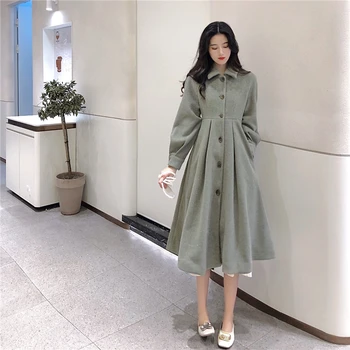 De lã casaco de mulheres de primavera e de inverno de roupas novo estilo coreano de meados de comprimento cintura fina Hepburn estilo de lã grossa trincheira