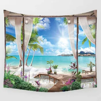 Unicórnio beleza da tapeçaria de mar, ilhas, paisagem pendurado na parede tapeçaria, decoração do retângulo grande parede do quarto de tapeçaria