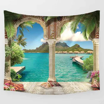 Unicórnio beleza da tapeçaria de mar, ilhas, paisagem pendurado na parede tapeçaria, decoração do retângulo grande parede do quarto de tapeçaria