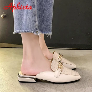 Aphixta 2021 Nova Cadeia De Mulas Mulheres Slides Dedo Do Pé Quadrado Listrado De Senhoras Sapatos De Verão, Calçados Da Moda Plus Tamanho Grande, 43 Chinelos De Quarto