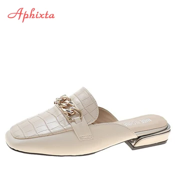 Aphixta 2021 Nova Cadeia De Mulas Mulheres Slides Dedo Do Pé Quadrado Listrado De Senhoras Sapatos De Verão, Calçados Da Moda Plus Tamanho Grande, 43 Chinelos De Quarto
