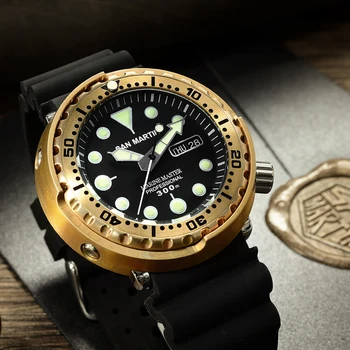 San Martin SBBN015 Homens Relógio Automático de Moda de Bronze Relógios de mergulho de Bronze armadura 300m Resistente à Água NH36 MOV NÃO relógio de Pulso