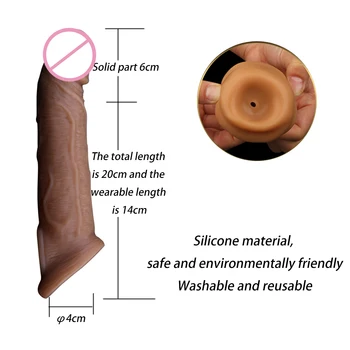 De Silicone, Pênis Manga Brinquedos Sexuais Para Os Homens Reutilizáveis Preservativos Realista Extensor De Pênis Pau Tampa Vibrador Enlargemdults Produtos Para Adultos