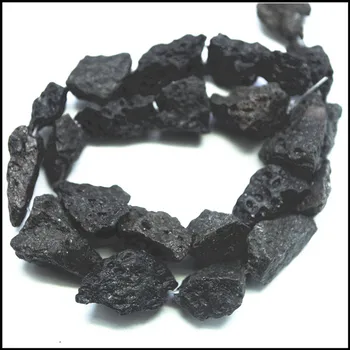 1 seqüência Natural grânulos de pedra Preta da lava do vulcão poderosas cadeias para fazer jóias tamanho 10-15mm