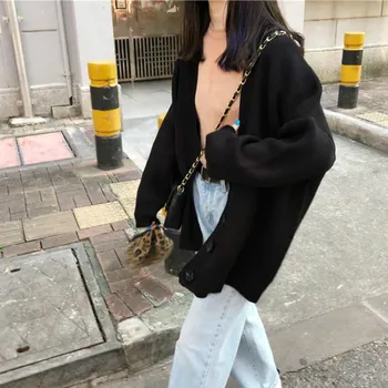Casaquinho de Mulheres Single Breasted com decote em V Todos-correspondência de Lazer Feminino coreano Ulzzang Streetwear Elegante na Moda Solta Mais o Tamanho 2XL Chique