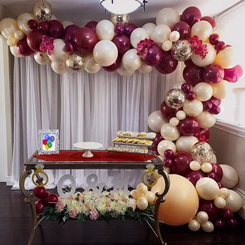124pcs/Set Confetes de Pele Vermelho Borgonha Balões de vinho Garland Arco Kit de Aniversário de Casamento dos Namorados, Dia da Festa de Aniversário de Decoração