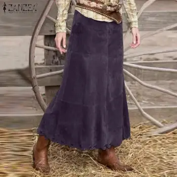 Moda ZANZEA Mulheres Saias de Veludo Vintage Alta Outono Cintura de Uma Linha de Saia Feminina Sólido Longo de Festa Vestidos Faldas Saia Casual