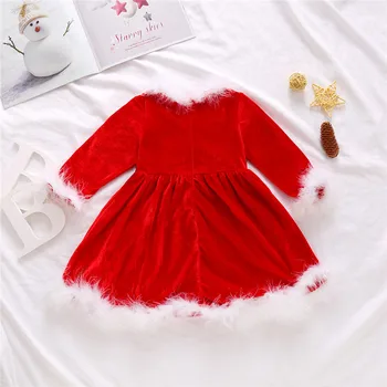 Criança De Lã De Natal, Vestido De Roupas De Vermelho, O Pescoço Longo Da Luva De Alta Cintura De Uma Linha De Vestido De Roupas De Meninas