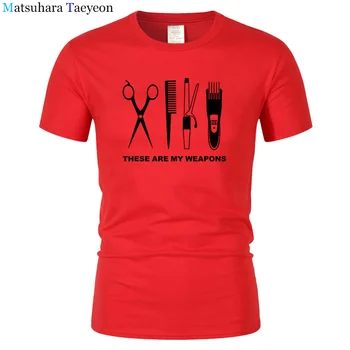 Barbeiro T-Shirt dos Homens de Manga Curta-O-de Algodão com Decote Cabeleireiro Arma Homens de T-shirt Engraçada tesoura Roupas Tops T90
