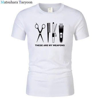 Barbeiro T-Shirt dos Homens de Manga Curta-O-de Algodão com Decote Cabeleireiro Arma Homens de T-shirt Engraçada tesoura Roupas Tops T90