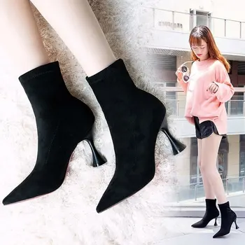 2020 Nova Moda das Mulheres Ankle Boots Apontou Toe Salto Stiletto Camurça Suave Deslizamento de Inicialização Roxo Vermelho Preto Aconchegante Botas Rebanho
