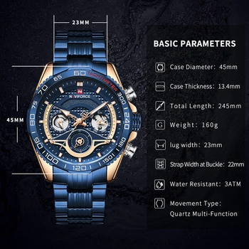 NAVIFORCE Original de marcas de Luxo Sport Homens Relógio de Aço Banda Relógio Impermeável Militar de Quartzo Relógios de pulso Masculino Relógio Masculino
