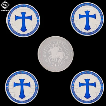 5PCS/monte Cruzados, Templários Azul Token de Prata Moeda de Metal Lembrança de Moedas Colecionáveis