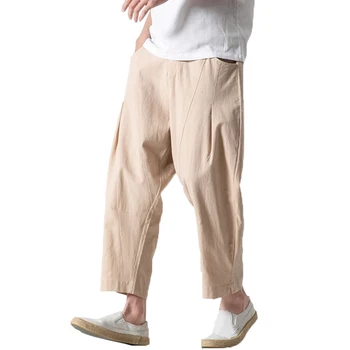 Mens de Linho, Calças de Harém de Homens HipHop Queda de Calças de Homens Corredores do sexo Masculino Pantalones Hombre retro Estilo Chinês do Tornozelo-Comprimento de Calças