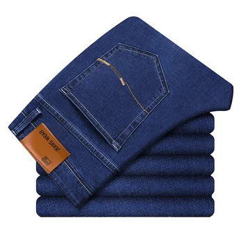 2019 Homens Novos De Marca De Jeans Slim Business Casual Elástico Jeans Skinny Jeans Calças Macho Negro Blue Mens Roupas Plus Size 38 40