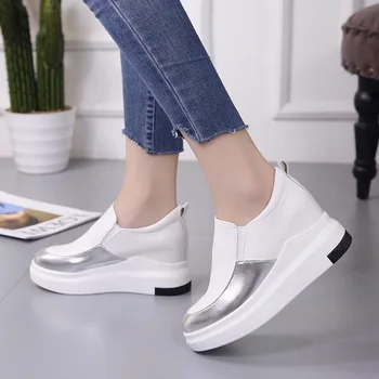 2019 Sapatos De Mulher De Espessura Inferior Cunha Calcanhar Mulher Casual Sapatos De Tênis Da Moda Senhoras Sapatos Brancos Mulheres Formadores Cesta Femme