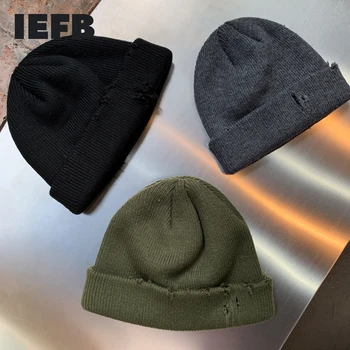 IEFB homens desgaste coreano perfurados chapéu de malha de homens e mulheres de outono, moda de inverno legal hip hop de Rua de camisola chapéus tendência 9Y4264