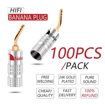 100PCS 2mm Plug Banana Nakamichi Banhado a Ouro Cabo do alto-Falante Pin Anjo Fio de Parafusos de Bloqueio do Conector Para o Musical hi-fi Áudio PINOS