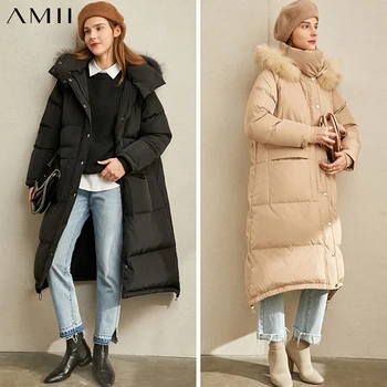 Amii Minimalismo Inverno Gola de Pele para Baixo do casaco Mulheres Causal, a Pelagem Grossa e Longa 11940550