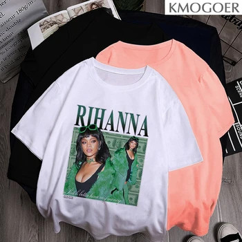 Rihanna Vintage Tumblr Ulzzang Mulheres T-Camisa Casual Manga Curta Verão Homens Camiseta Legal O Gráfico T-Shirt Camiseta