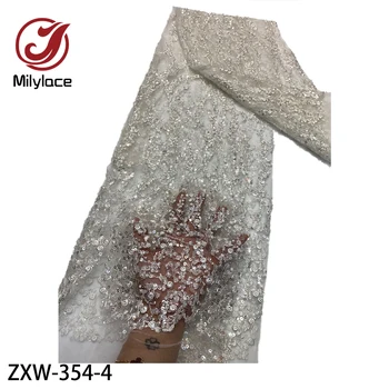 Mais recente francês Renda, Tule Tecido Líquido Bordado de Alta Qualidade Africano Laço de Tecido com Lantejoulas Contas para o Partido ZXW-354