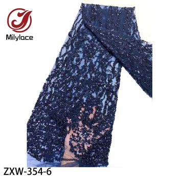 Mais recente francês Renda, Tule Tecido Líquido Bordado de Alta Qualidade Africano Laço de Tecido com Lantejoulas Contas para o Partido ZXW-354
