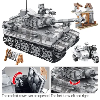 Militares Técnica Grande Exército Panzer Tiger Tanque de Blocos de Construção WW2 Cidade Soldado Figuras Tijolos de Brinquedos Educativos Para Crianças de Presente