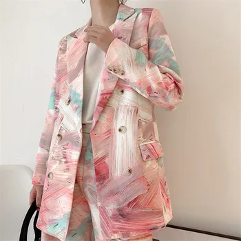 BLSQR Elegante Tie-dye Mulheres Blazer com Entalhe de Manga Longa, Bolso Feminino Blazers Feminino Outono Solta Moda Terno Novo Blazer