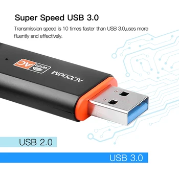 Kebidu 1200Mbps USB 3.0 sem Fio Adaptador de wi-Fi Super velocidade Placa de Rede RTL8812 de Banda Dupla com o AC Antena Para o Portátil da área de Trabalho