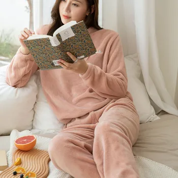 Outono, Inverno, Pijamas Quentes Pijamas Coral De Veludo Quente Manga Longa Conjunto De Pijamas De Flanela Moda Cetim Luxuoso Macio Quente Pijamas