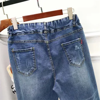 Plus Size 5XL Mulheres de Jeans, Calças Nova coleção Primavera / Verão Casual Elástico de Cintura Alta Calças Vintage Buraco de Nove Pontos Jeans sarouel 300