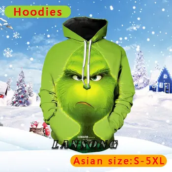 Natal grinch capuz de moletom impressão 3d homens harajuku suéter casaco engraçado streetwear hip hop calça plus tamanho de roupas