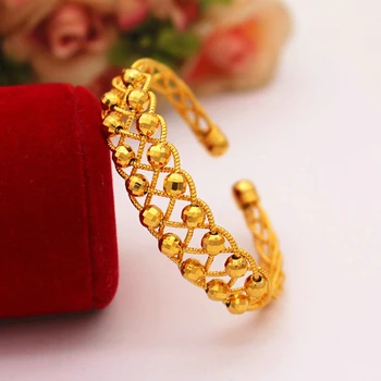 Queda de Compras de Ouro, Cheia de pulseiras & pulseiras para mulheres, de Ouro puro de Noiva de cor Pulseira Manguito,mulheres atacado jóias acessórios