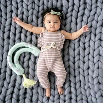 Novo Recém-nascido Bebê Menina Menino sem encosto Listrado Plissado Romper Macacão Macacão de Roupas roupas de criança roupas de bebê traje