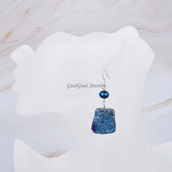 GG Jóias de Titânio, Cor Azul Quartzs de Druzy Pratas Alavanca de Brincos estilo bonito para as mulheres