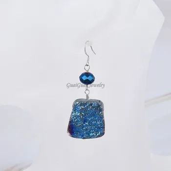 GG Jóias de Titânio, Cor Azul Quartzs de Druzy Pratas Alavanca de Brincos estilo bonito para as mulheres