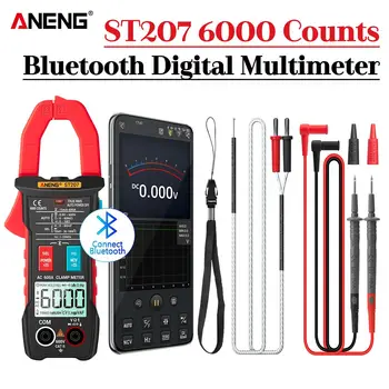 ANENG ST207 Digital Recém-Atualizado Bluetooth Medidor da Braçadeira de 6000 Contagem DC/AC True RMS Multímetro Hz Capacitância de Ohm Tensão Tester