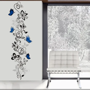 Borboleta azul videira flor adesivo de parede de material de PVC DIY arte adesivos de parede Para sala de estar, quarto, quarto infantil decoração adesivo