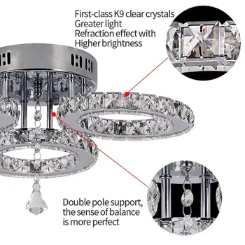 Moderno Cristal 5/3 Anéis De Led Luz De Teto De Cristal De Fixação De Aço Inoxidável Lâmpadas Do Teto Do Lustre Luminaria De Decoração De Casa De Iluminação