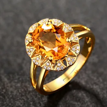 Bague Ringen De Luxo 925 De Prata Anel De Citrino Diamantes De Casamento Noivado Coquetel Para Mulheres Anel De Jóias Atacado