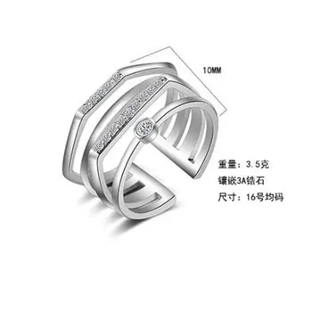 ANENJERY 925 Anéis de Prata Esterlina Para as Mulheres Mosaico CZ Zircão Multi-camada Redimensionável Anéis bague femme S-R224