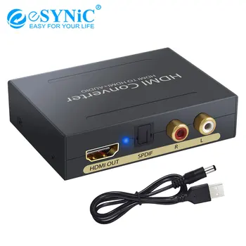 ESYNiC 1080P HDMI Conversor de HDMI Para HDMI, Óptico TOSLINK SPDIF e Analógico RCA L/R de Áudio Estéreo Extrator de Áudio 3D Divisor de Adaptador
