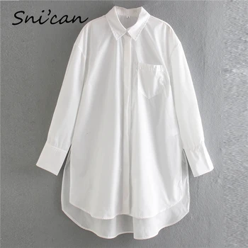 Snican Branco Oversize Casual Blusa Mulheres da moda Senhoras Camisas Longas Za Blusas Mujer De Moda 2021 Primavera Camisa Femme