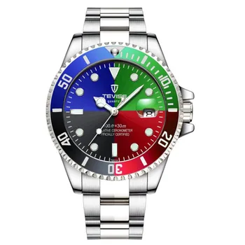 Clássico Multicolor de Discagem Marca de Topo Homens Relógio de Quartzo de Moda de Luxo Aço Inoxidável Masculino Relógio Calendário Pode girar a luneta