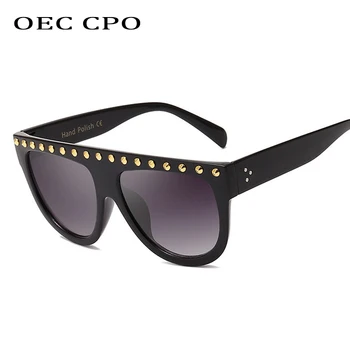 OEC CPO Moda Rebite Decoração da Praça de Óculos de sol das Mulheres Oversize topo Plano Gradiente Feminino de Óculos de Sol Óculos de proteção Tons O265