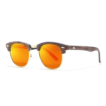 KDEAM tom Ouro-Óculos de sol das Mulheres da Madeira-Como a Moda de Óculos de Sol Semi-sem aro UV Para Unisex Com PU Caso KD259