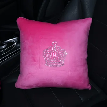 Cor-de-rosa Assento de Carro Cobre e Bling Acessórios Universal Conjunto Completo Dianteira e Traseira Cristal de Luxo Coroa Decorações para as Mulheres
