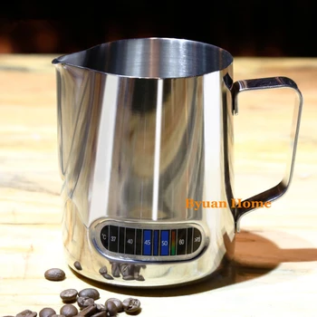 Novo café de aço inoxidável ferramentas de café expresso jarro Jarro de Leite com medidor de temperatura de formação de Espuma do Cântaro
